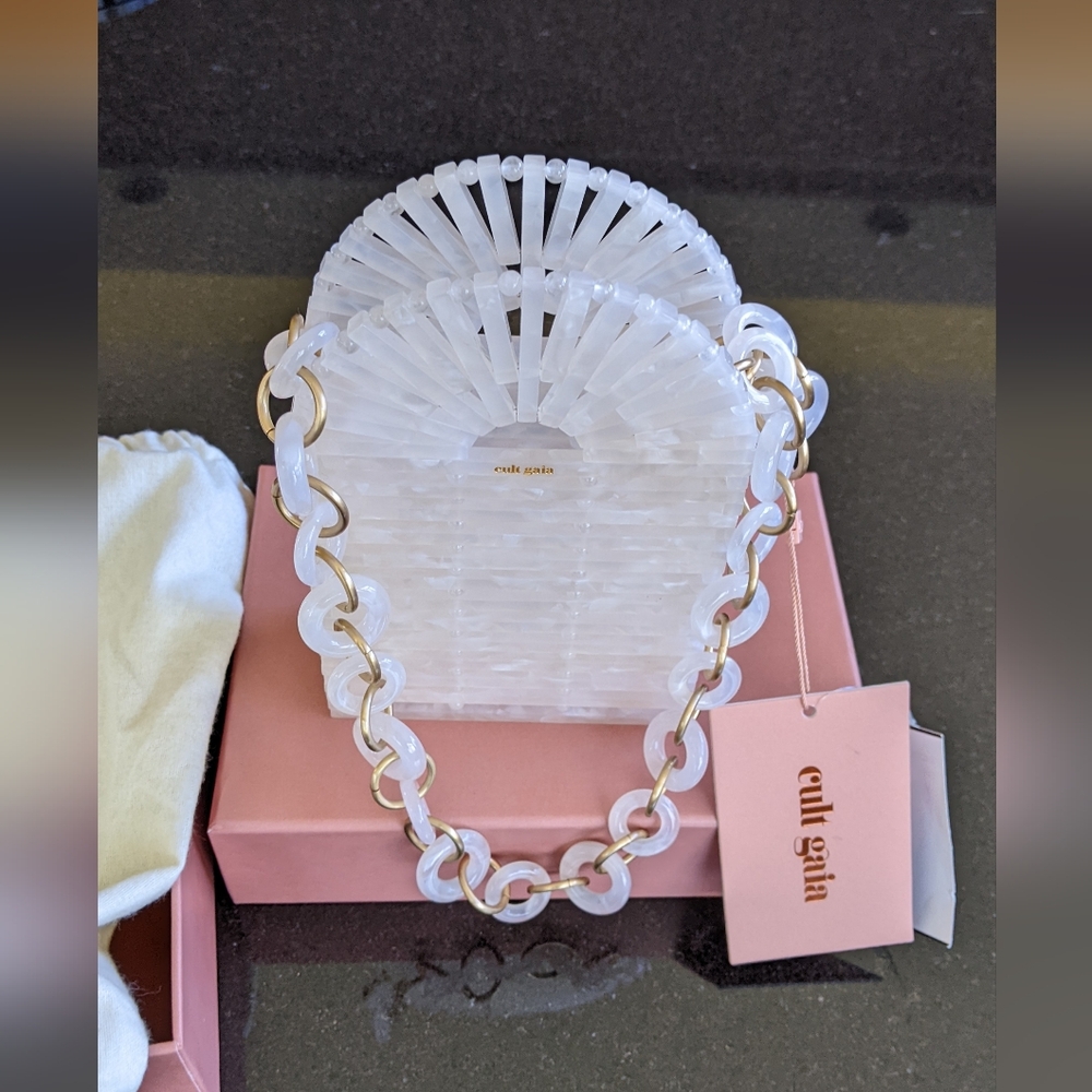 NIB Cult Gaia GAIA'S ARK PHONE Acrylic CROSSBODY Bag in Pearl-$248